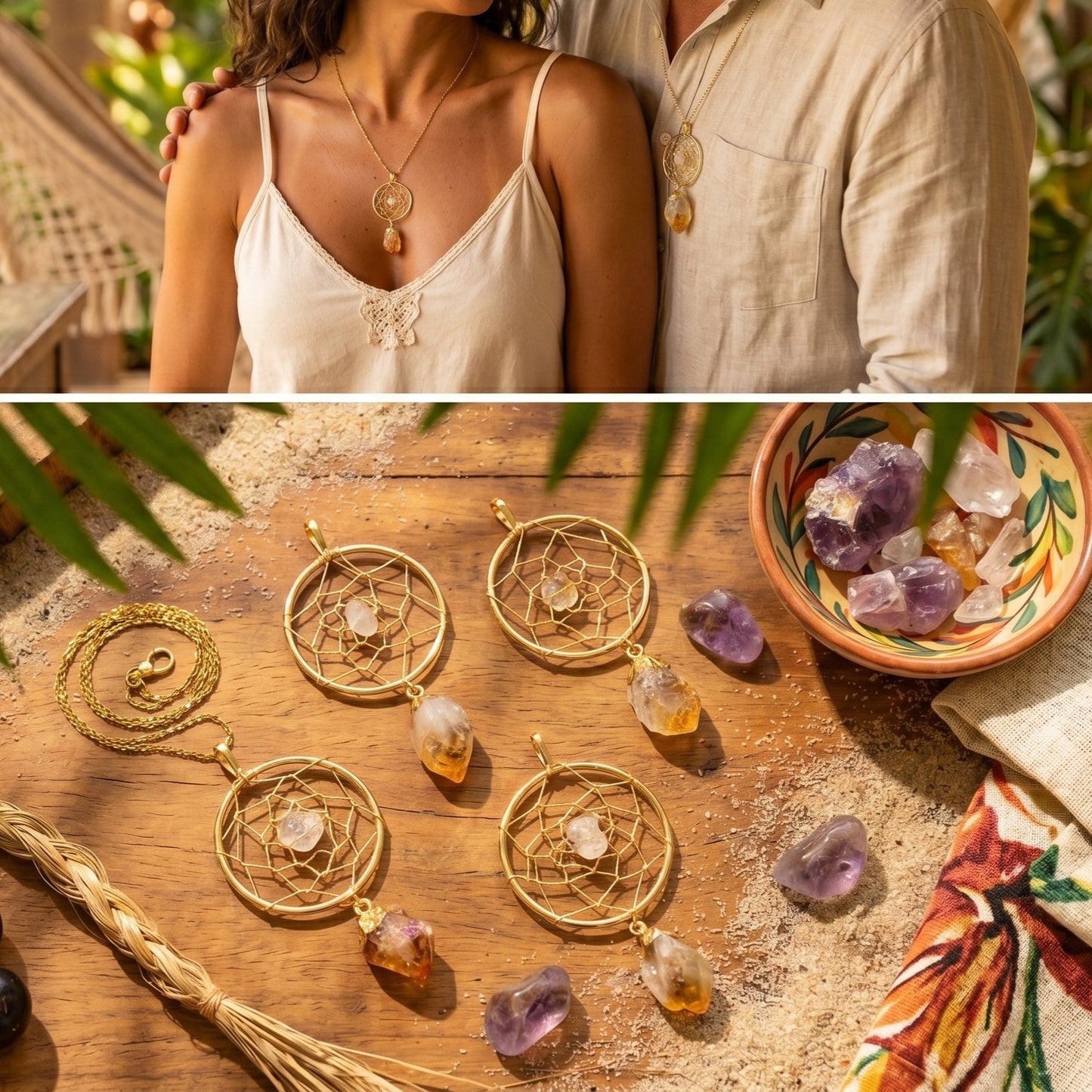 Dreamcatcher Pendant (Citrine Crystal Point)(Gold Plated) Gemstone Jewelry Necklace Supply