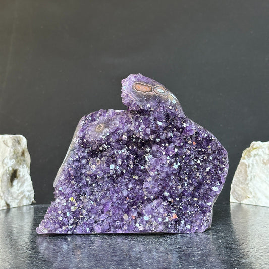 Uruguayan Amethyst & Agate Geode with Stalactite Eyes – 7.5 lb, 8 Inches
