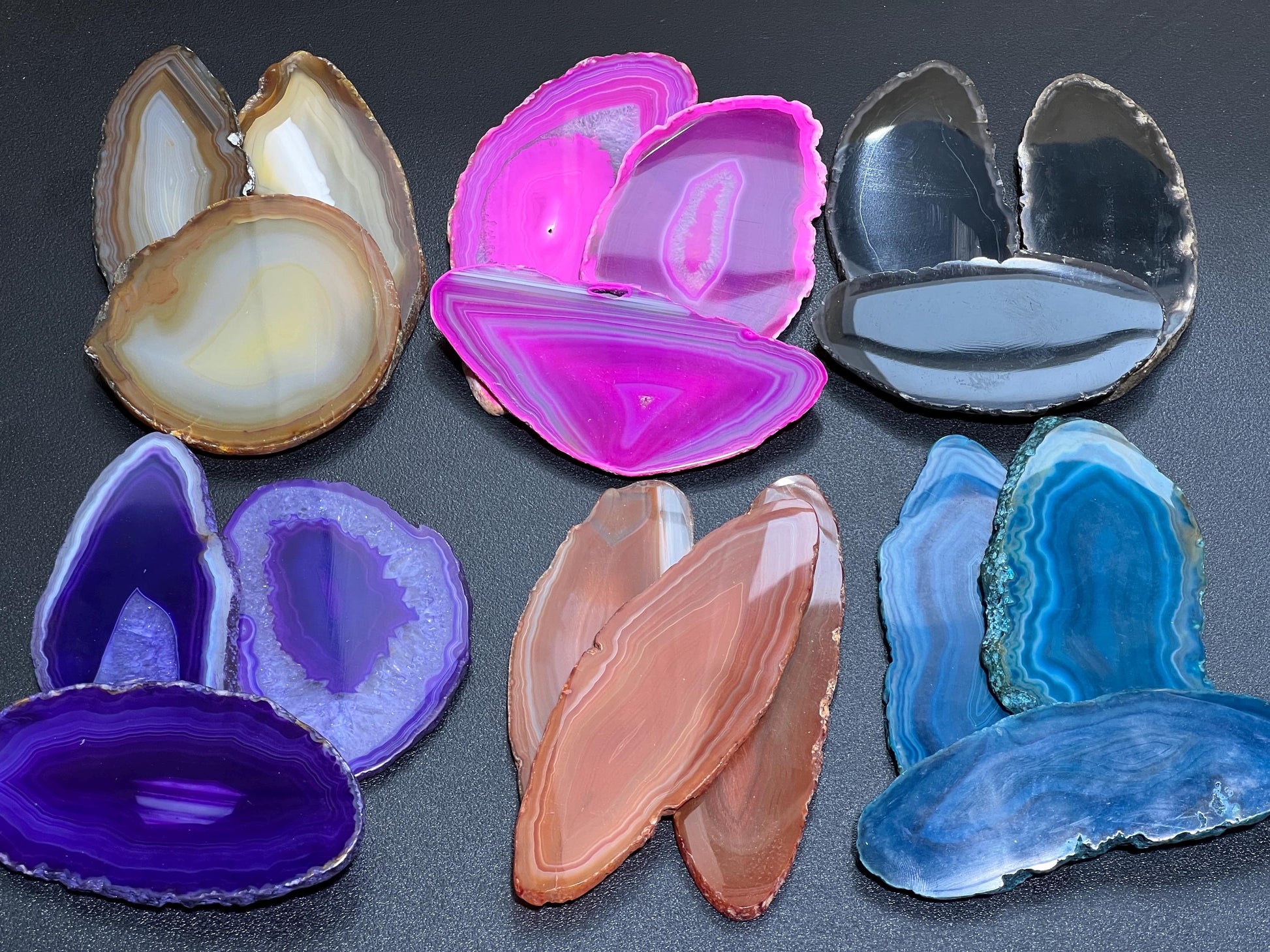 Oval Agate Slices (1 Pound)(3.5-4.5 Inches)(Size #1) One LB Wholesale Polished Pink Black Blue Teal Pink Purple Red Mixed Colors