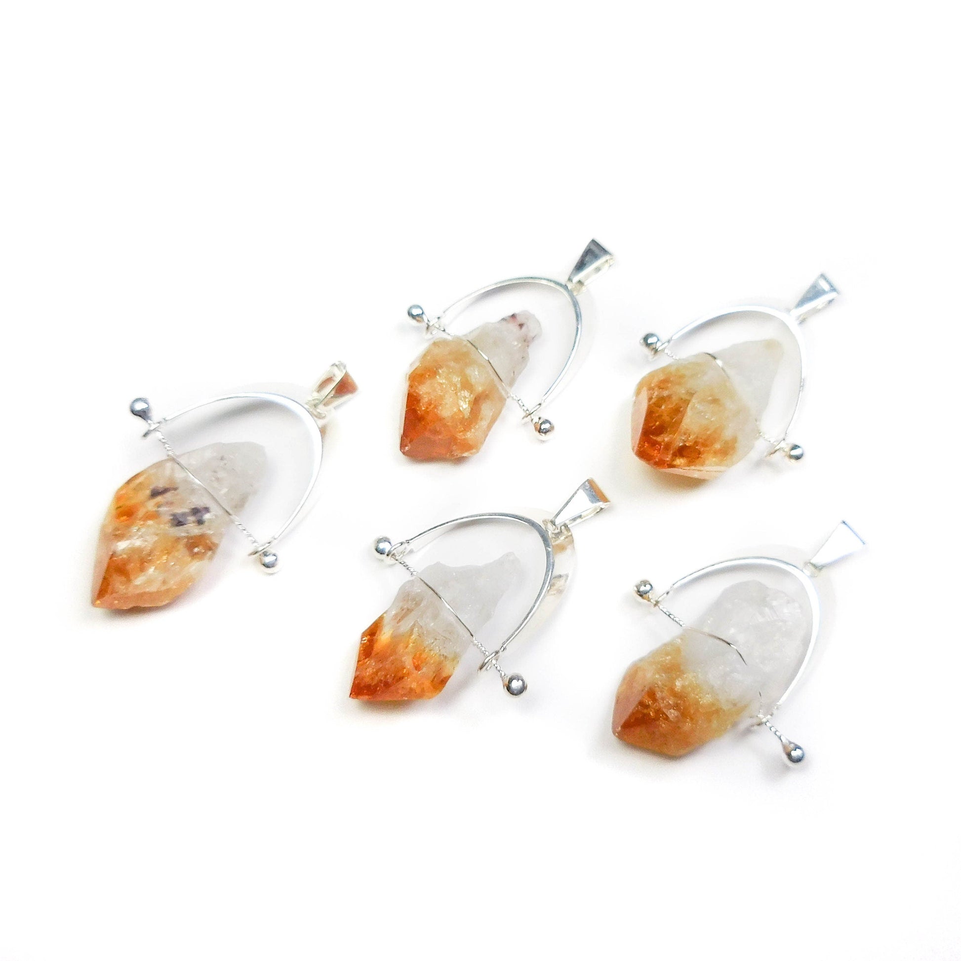 Citrine Crystal Point Pendant (Silver Plated Wire Wrapped)