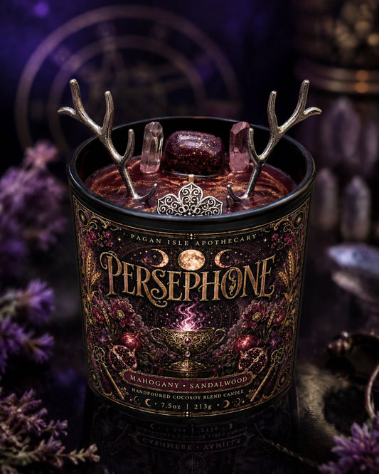 Persephone Crystal Candle | Rebirth & Shadow Spell Candle