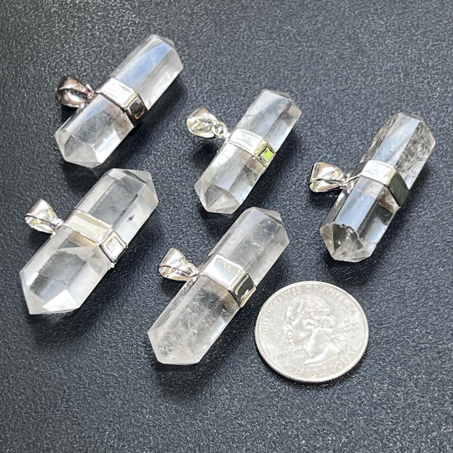 Quartz Crystal Double Terminated Faceted Point Pendant (Silver Plated) Gemstone Jewelry Necklace Supply