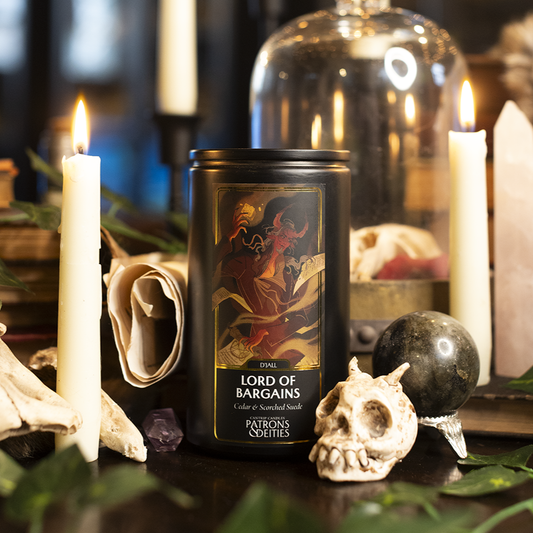 Cantrip Candles D’Jall, Lord of Bargains – 16 Oz Soy Candle with Cedar & Scorched Suede