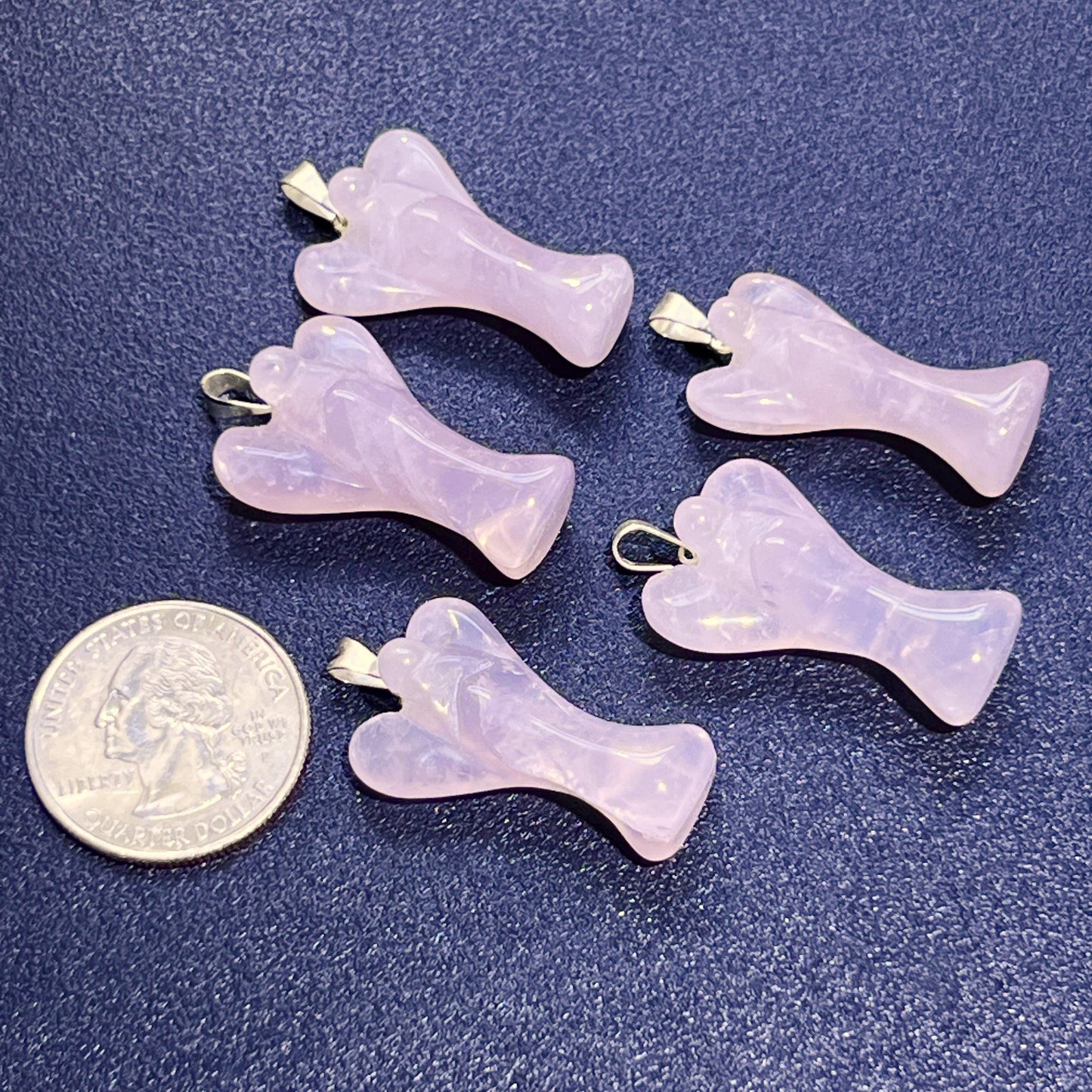 Pink Angel Rose Quartz Crystal Pendant (Silver Bail) Gemstone Jewelry Necklace Supply