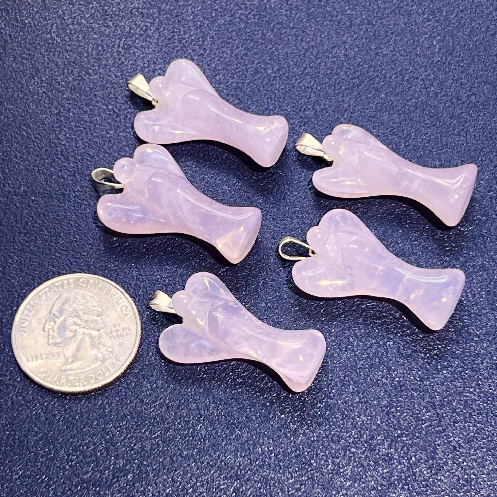 Pink Angel Rose Quartz Crystal Pendant (Silver Bail) Gemstone Jewelry Necklace Supply