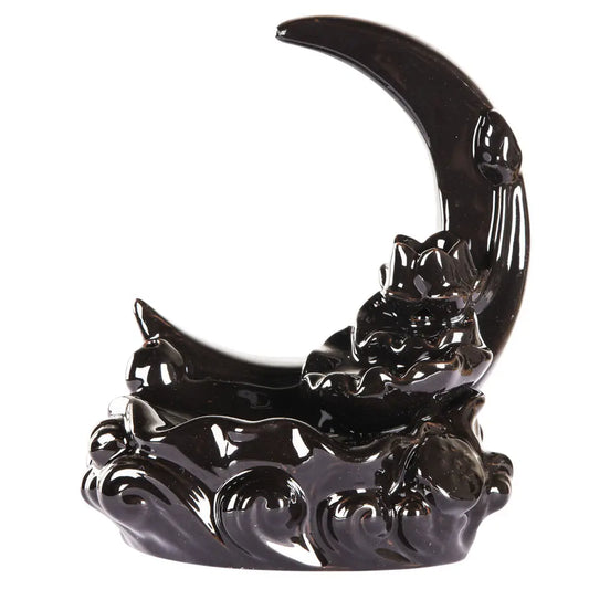 Mystical Moon With Waterfall Backflow Incense Burner - Black