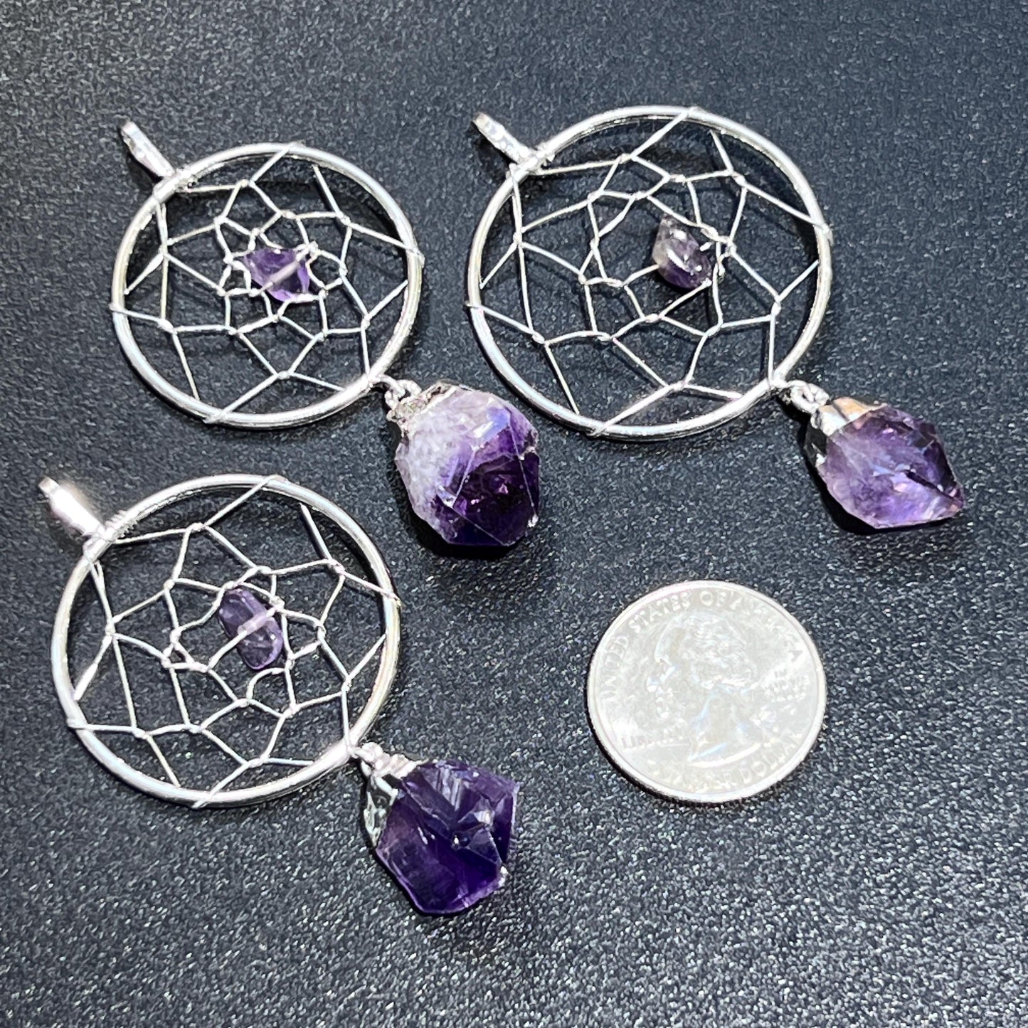 Dreamcatcher Pendant (Amethyst Crystal)(Silver Plated) Gemstone Jewelry