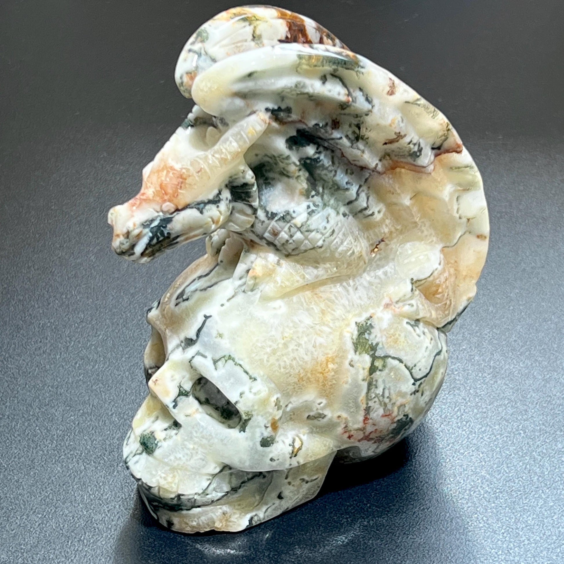 Large Skull and Dragon Carving Red Moss Agate Select Wholesale