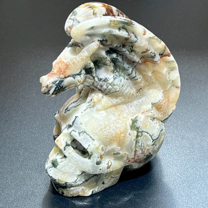 Large Skull and Dragon Carving Red Moss Agate Select Wholesale