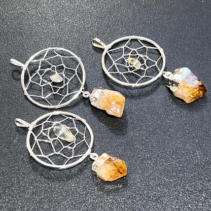 Dreamcatcher Pendant (Citrine Crystal)(Silver Plated) Gemstone Jewelry Necklace Supply