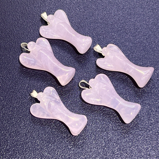 Pink Angel Rose Quartz Crystal Pendant (Silver Bail) Gemstone Jewelry Necklace Supply