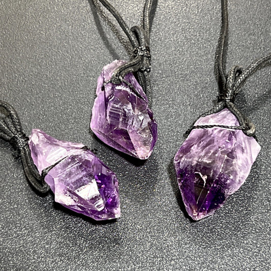 Large Dark Amethyst Crystal Raw Point Necklace (24 Inch Black Cord) Gemstone Jewelry Pendant