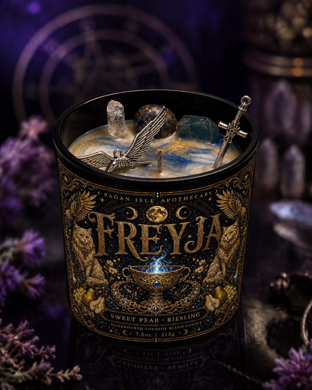 Freyja Crystal Candle | Love & Strength Spell Candle
