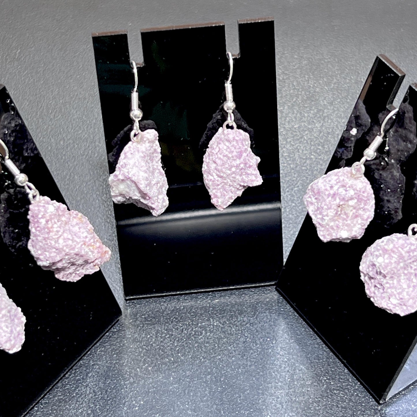 Lilac Lepidolite Raw Crystal Earrings Pair (Stainless Steel Silver Hooks) Rough Gemstone Jewelry