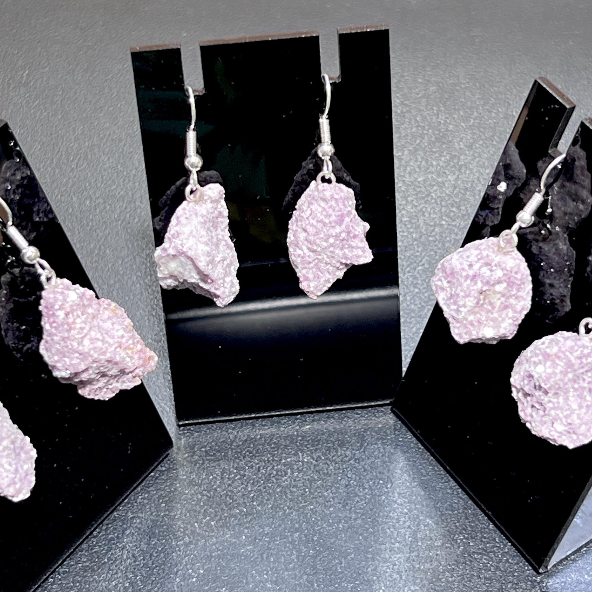 Lilac Lepidolite Raw Crystal Earrings Pair (Stainless Steel Silver Hooks) Rough Gemstone Jewelry