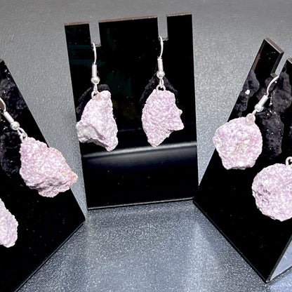 Lilac Lepidolite Raw Crystal Earrings Pair (Stainless Steel Silver Hooks) Rough Gemstone Jewelry