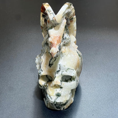 Large Skull and Dragon Carving Red Moss Agate Select Wholesale