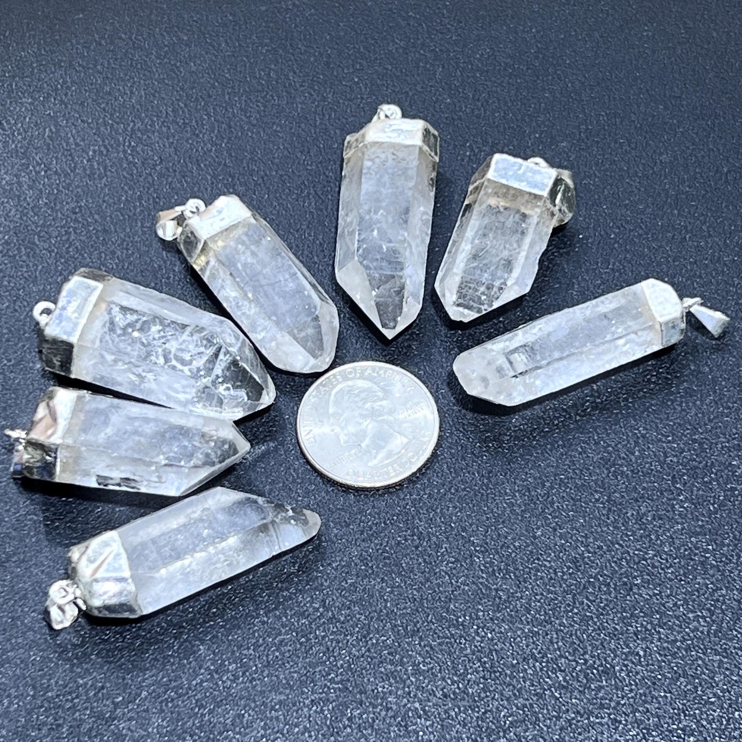 Quartz Crystal Point Pendant (Silver Plated) Gemstone Jewelry Necklace Supply