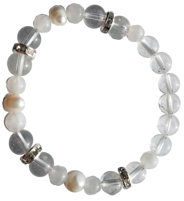 Rainbow Moonstone & Quartz Pearl Bracelet