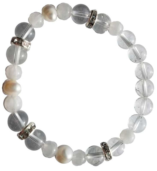 Rainbow Moonstone & Quartz Pearl Bracelet
