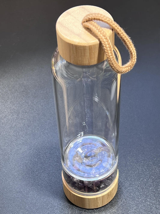 Crystal Infused Glass Water Bottle (Interchangeable Base) Gemstone Infuser