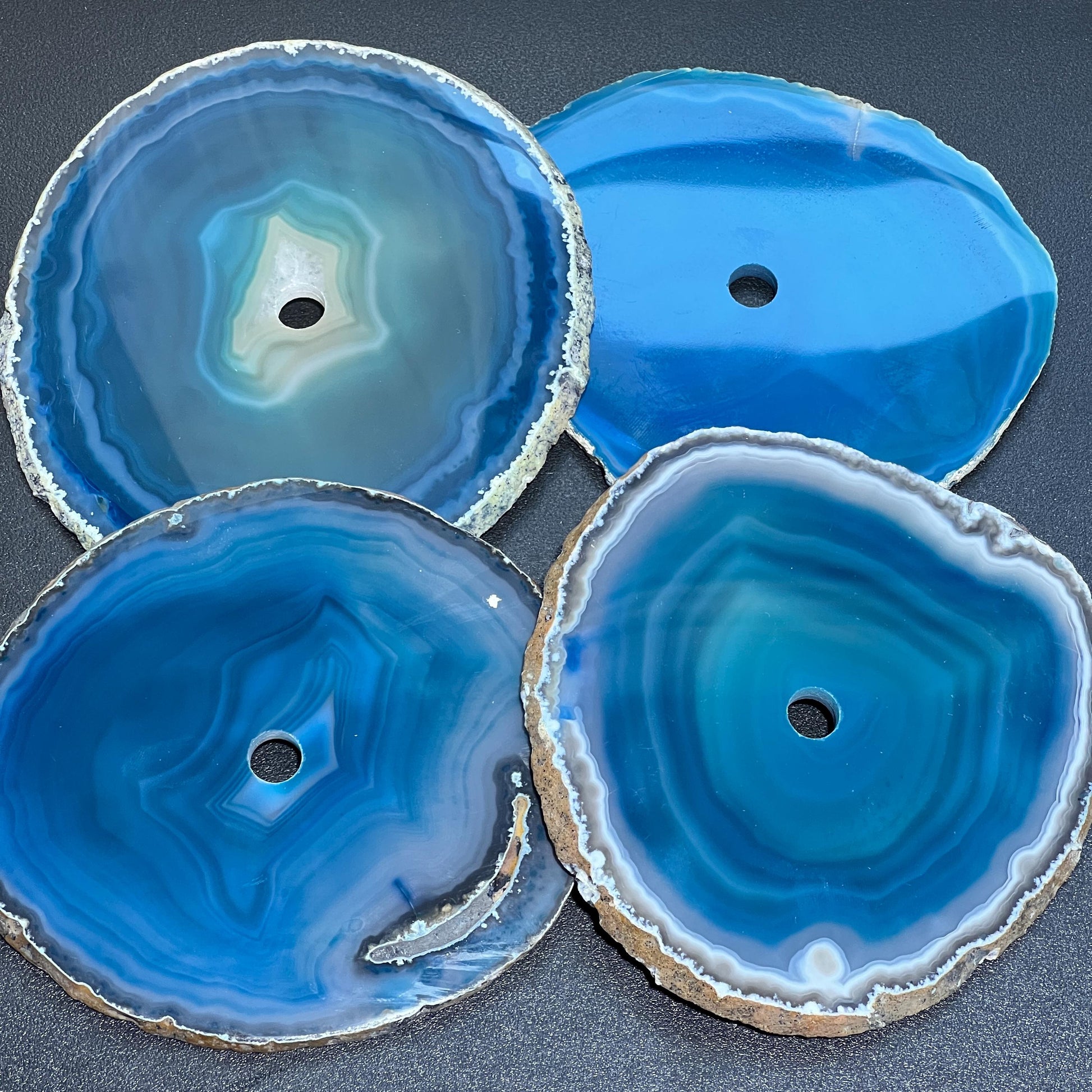 Center Drilled Teal Color Agate Slice Clock Faces (4.5 to 5 Inches)(1 CM Drilled Hole)