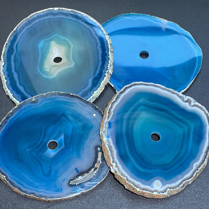 Center Drilled Teal Color Agate Slice Clock Faces (4.5 to 5 Inches)(1 CM Drilled Hole)