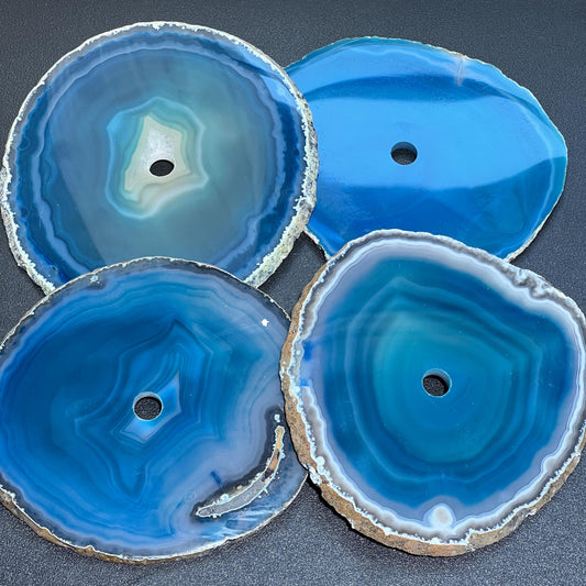 Center Drilled Teal Color Agate Slice Clock Faces (4.5 to 5 Inches)(1 CM Drilled Hole)