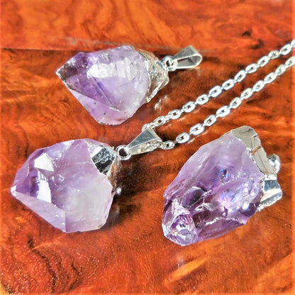 Purple Amethyst Crystal Point Pendant (Silver Plated) Wholesale