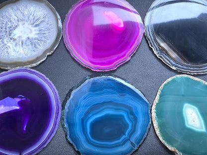 Round Circular Agate Slices (2 Pounds)(4.5 - 5.0 Inches)(Size #4) Two LBs Wholesale Pink Black Blue Natural Teal Pink Purple Mixed Colors