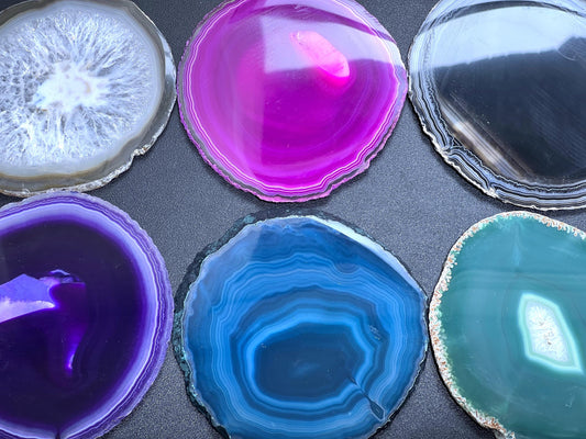 Round Circular Agate Slices (2 Pounds)(4.5 - 5.0 Inches)(Size #4) Two LBs Wholesale Pink Black Blue Natural Teal Pink Purple Mixed Colors