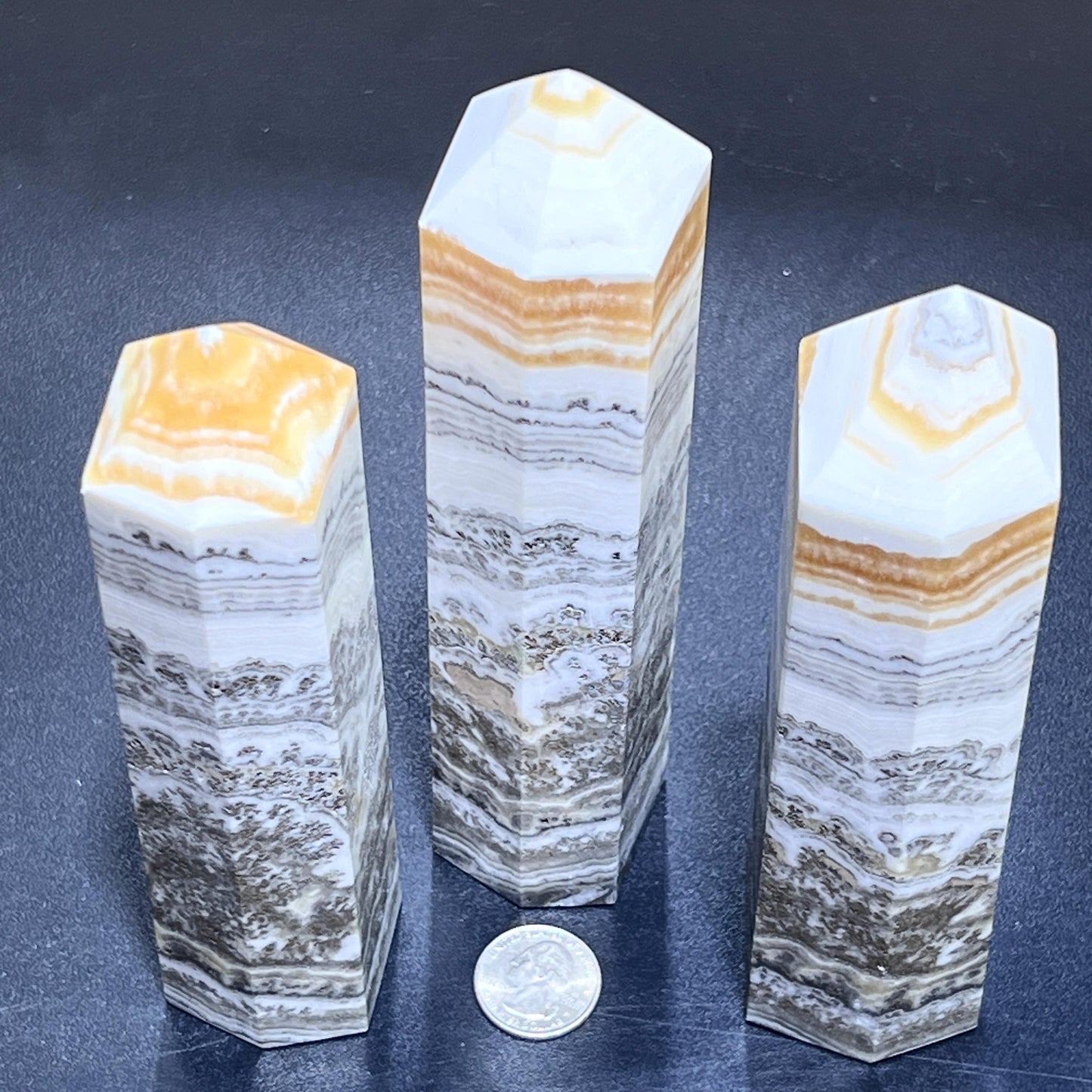 Orange White Banded Calcite Extra Large Standing Crystal Point Tower Obelisk (6-8 Inches) Gemstone Decor Carving