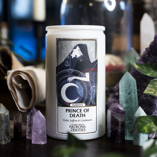 Cantrip Candles Florence, Prince of Death – 16 Oz Soy Candle with Violet, Saffron & Cardamom