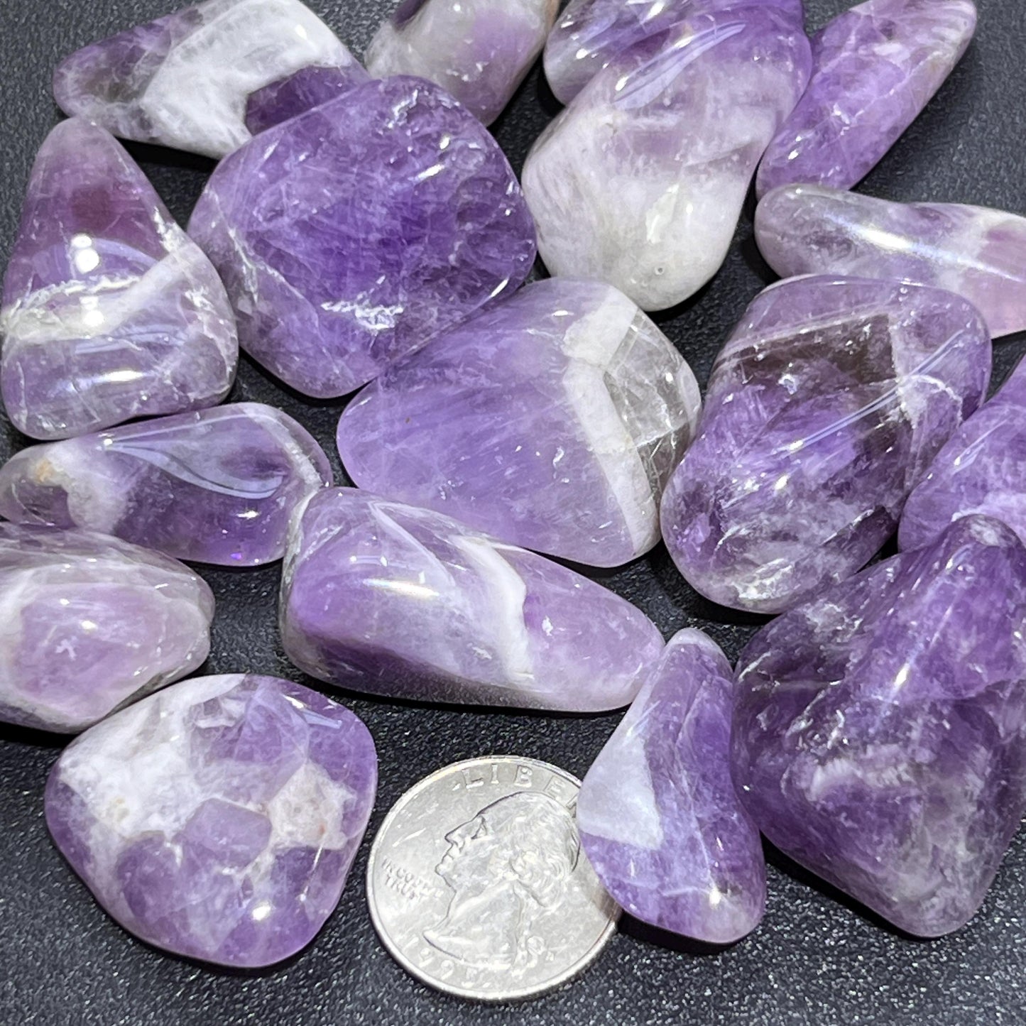 Chevron Banded Amethyst Crystal Tumbled Stones (By The Piece Or Pound) Wholesale