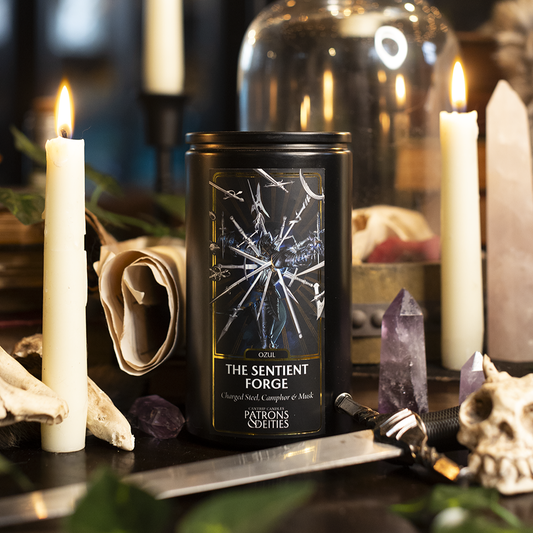 Cantrip Candles Ozul, The Sentient Forge – 16 Oz Candle with Charged Steel, Camphor & Musk