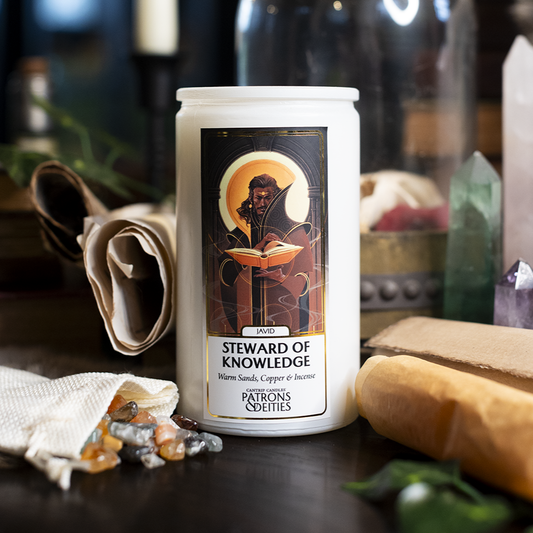 Cantrip Candles Javid, Steward of Knowledge – 16 Oz Candle with Warm Sand, Copper & Incense