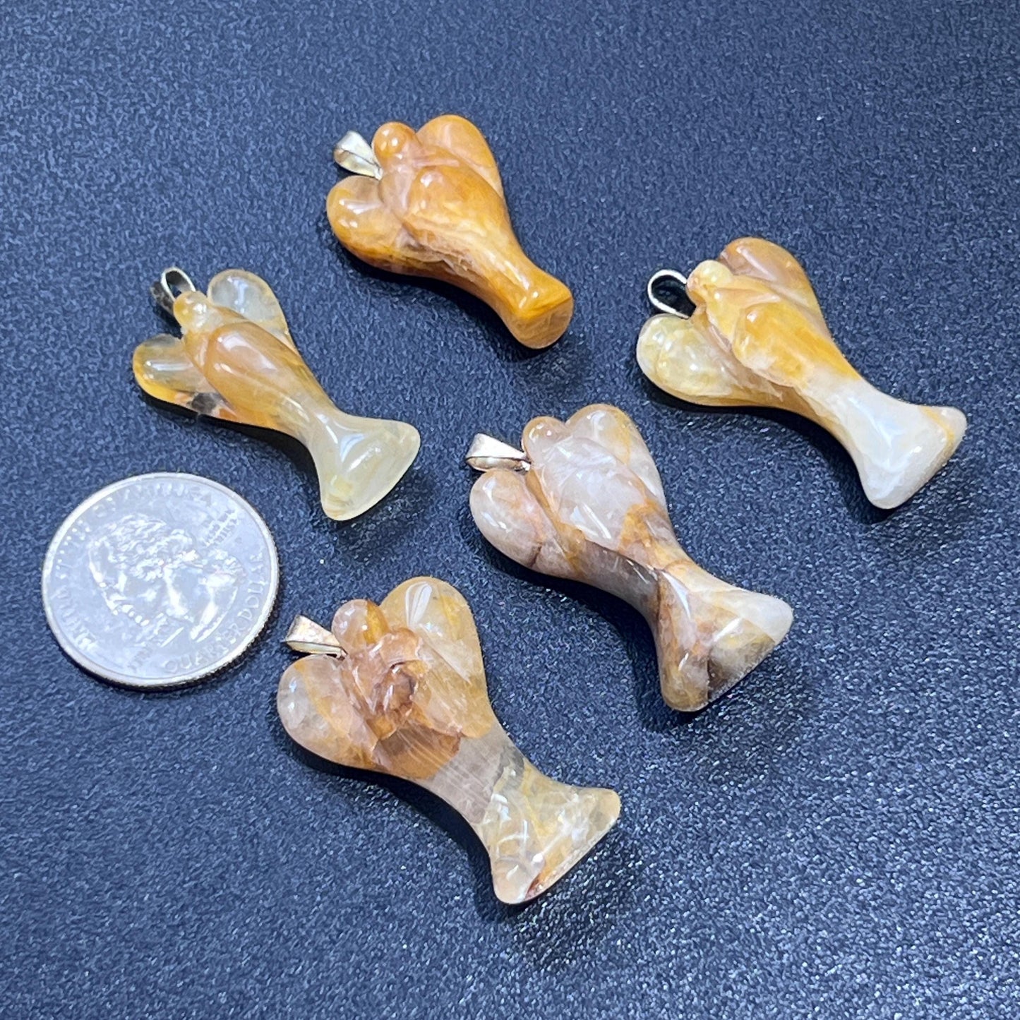 Golden Healer Quartz Angel Pendant (Silver Bail) Gemstone Jewelry Necklace Supply