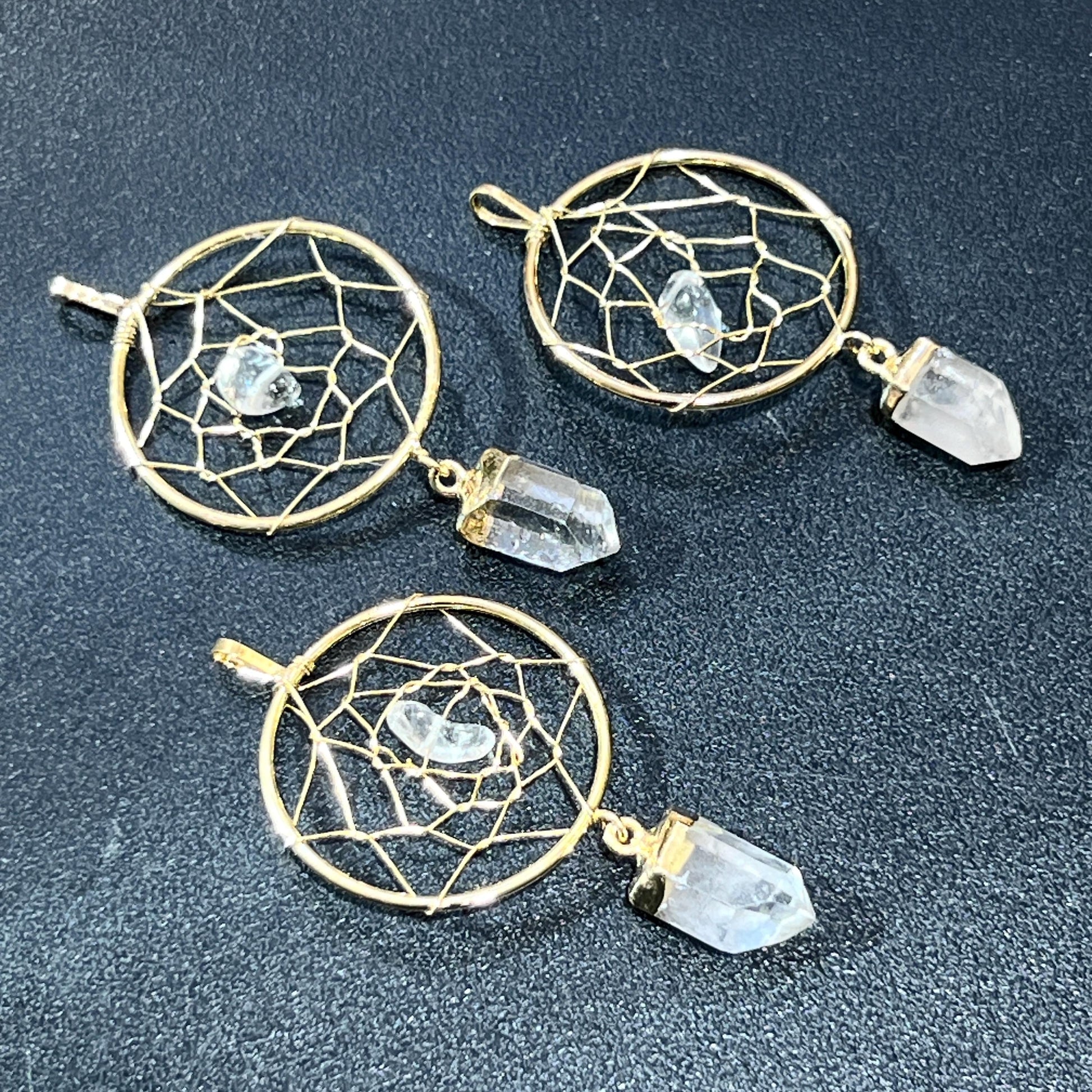 Dreamcatcher Pendant (Quartz Crystal Point)(Gold Plated) Gemstone Jewelry Necklace Supply