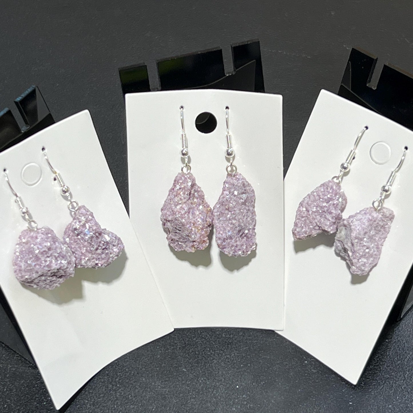 Lilac Lepidolite Raw Crystal Earrings Pair (Stainless Steel Silver Hooks) Rough Gemstone Jewelry