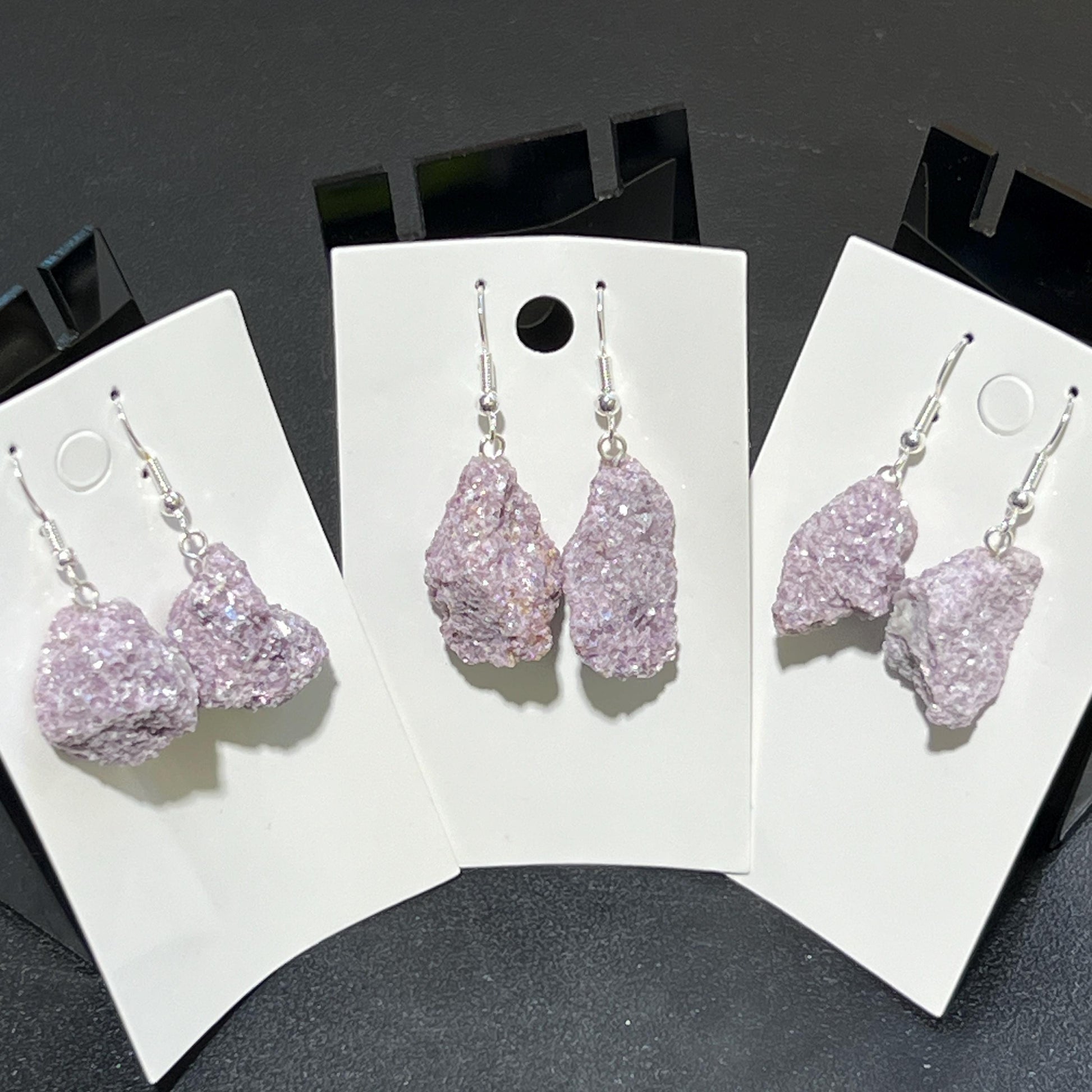 Lilac Lepidolite Raw Crystal Earrings Pair (Stainless Steel Silver Hooks) Rough Gemstone Jewelry
