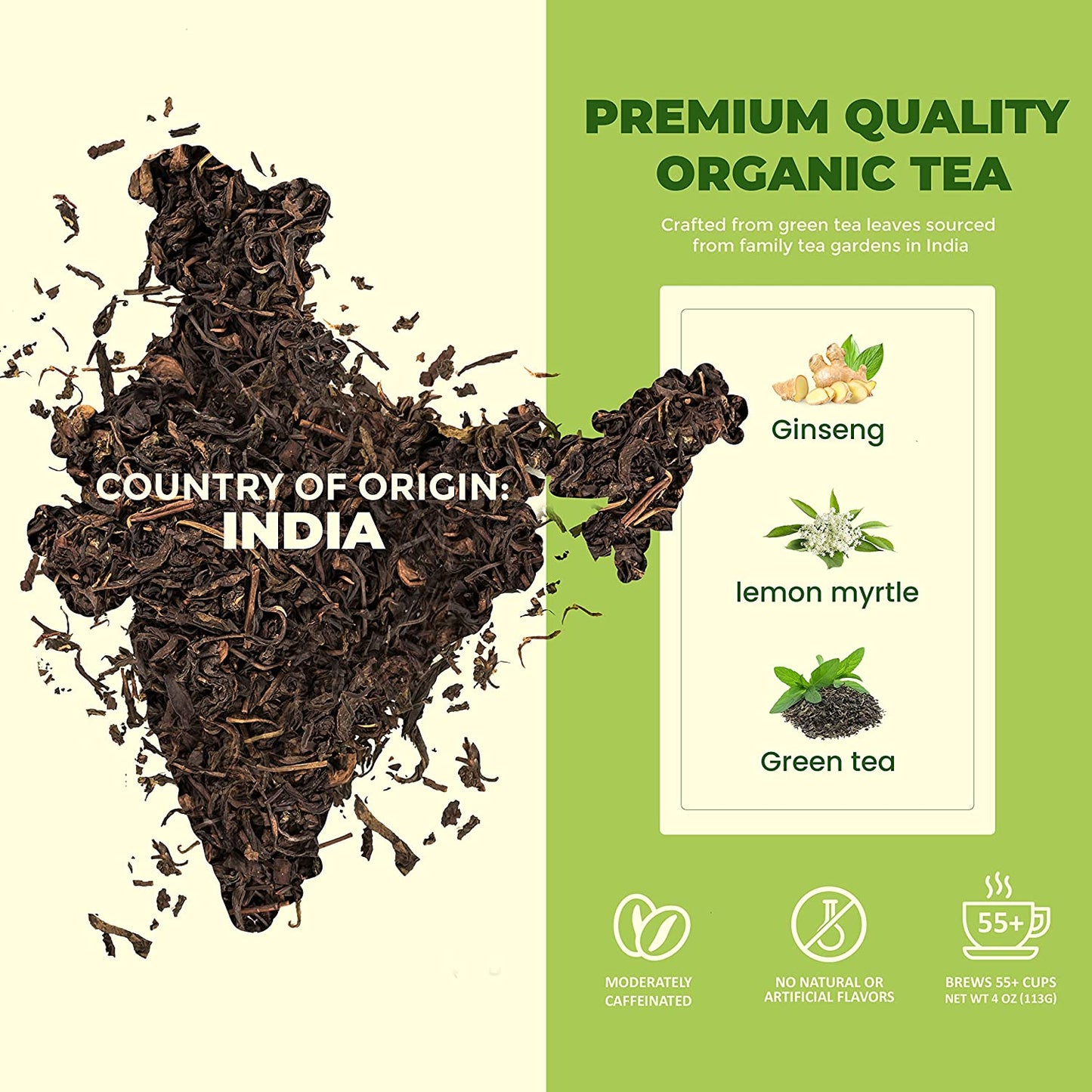 USDA Organic Green Lemon Ginseng Loose Leaf Tea, 4 Oz