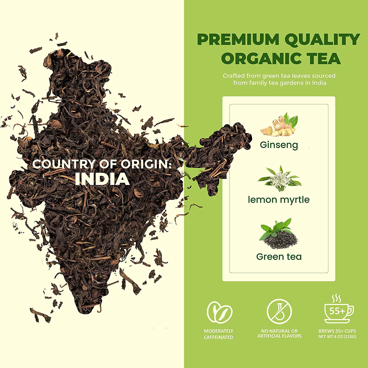 USDA Organic Green Lemon Ginseng Loose Leaf Tea, 4 Oz