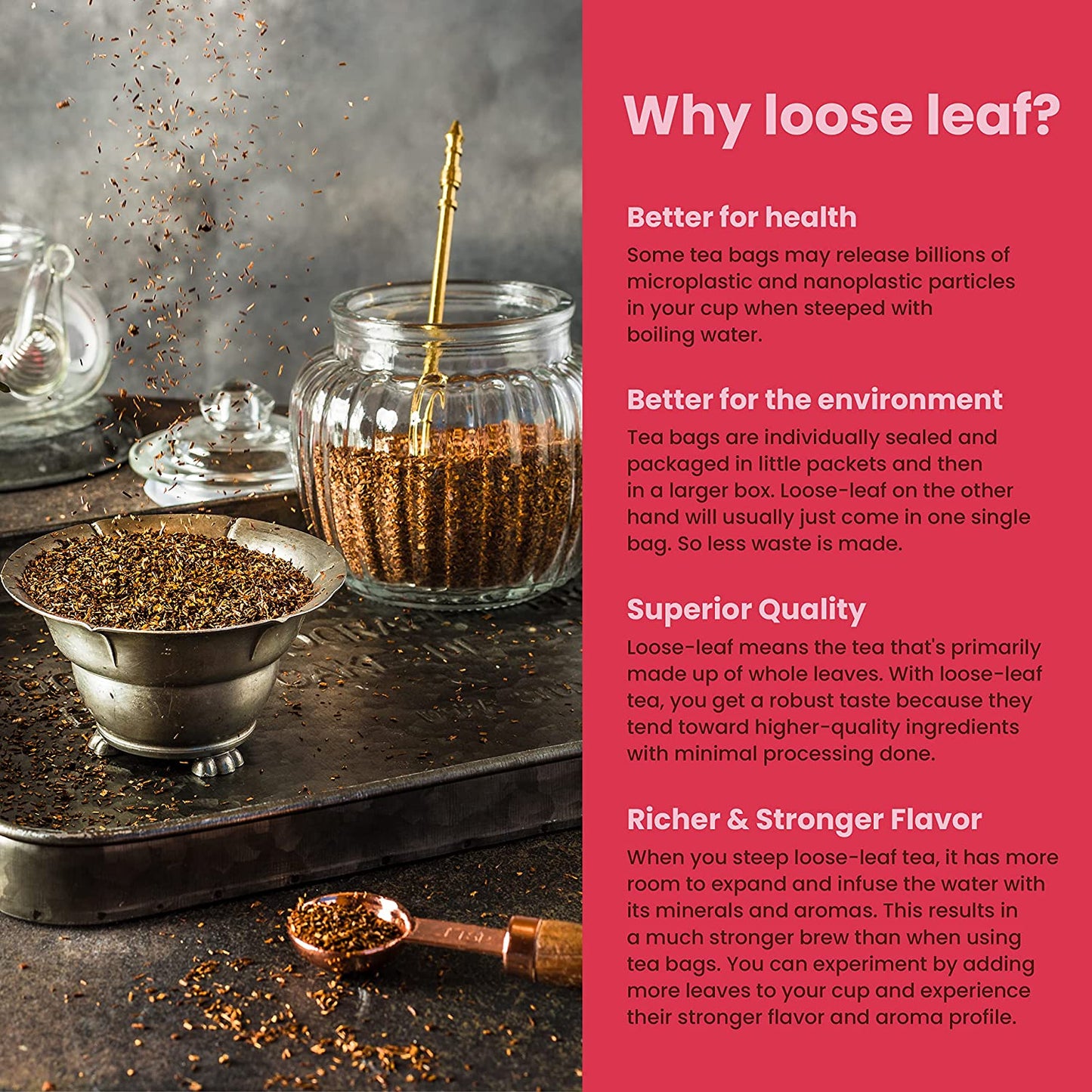 USDA Organic Earl Grey Rooibos Loose Leaf Tea, Caffeine-Free