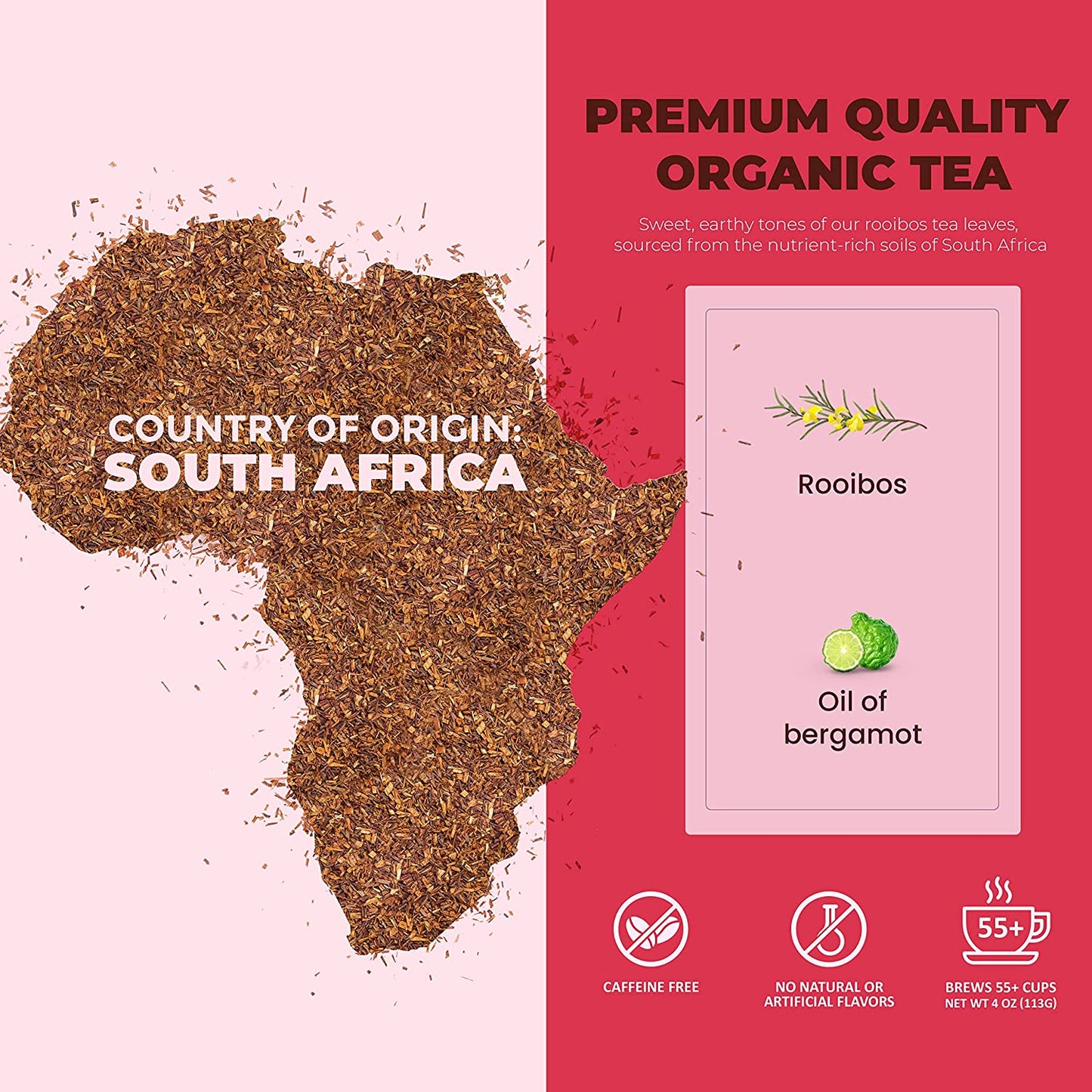 USDA Organic Earl Grey Rooibos Loose Leaf Tea, Caffeine-Free