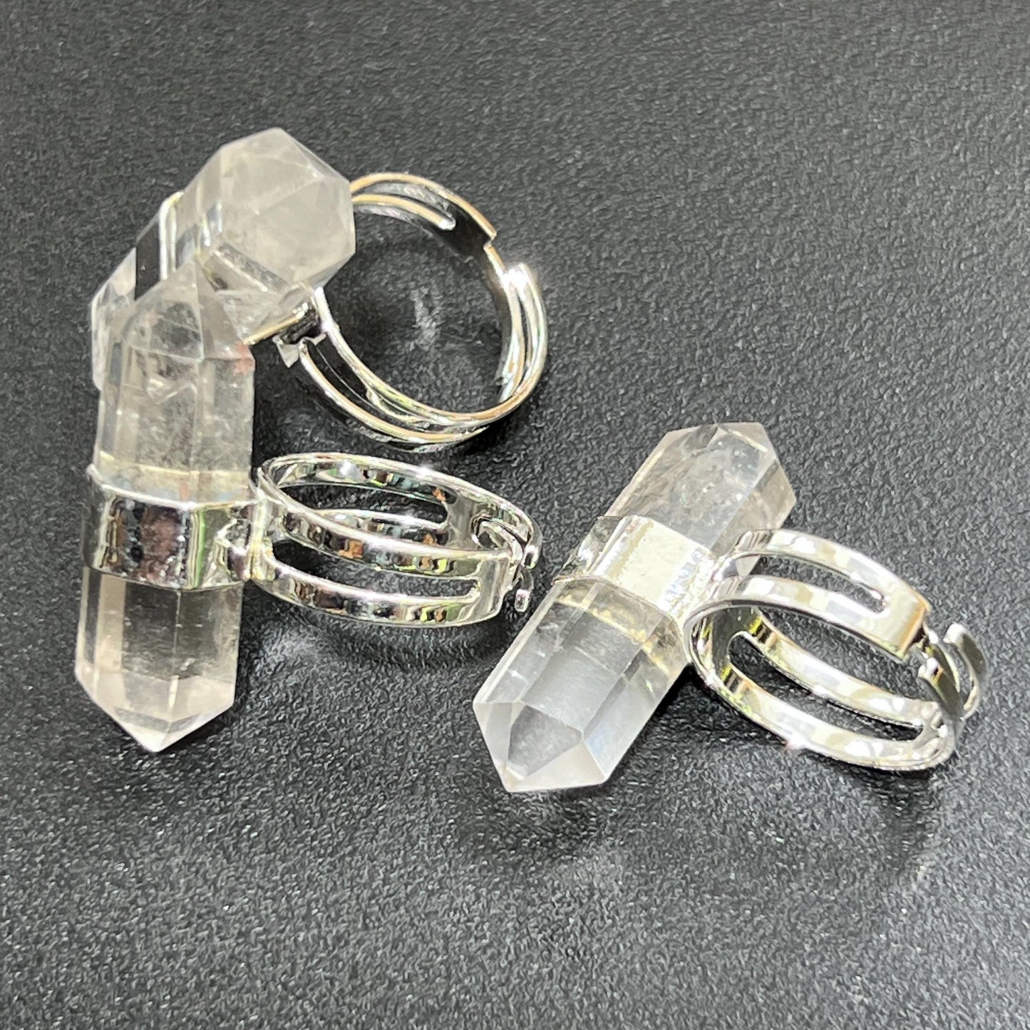 Quartz Crystal Point Adjustable Ring (Silver Plated) Costume Jewelry Supply