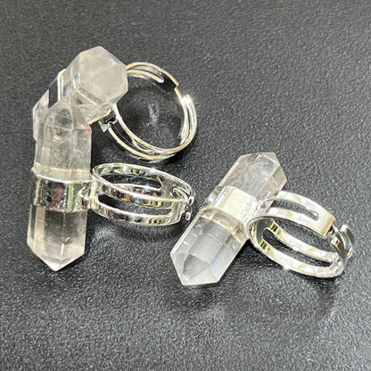 Quartz Crystal Point Adjustable Ring (Silver Plated) Costume Jewelry Supply