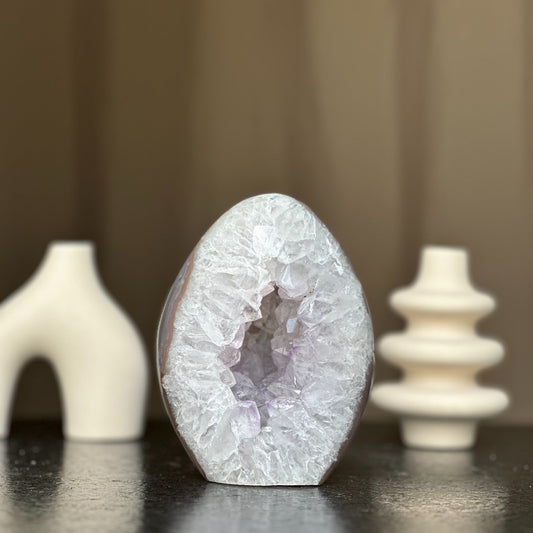 Uruguayan Amethyst, Clear Quartz & Agate Crystal Egg – 2.1 lb, 5 Inches