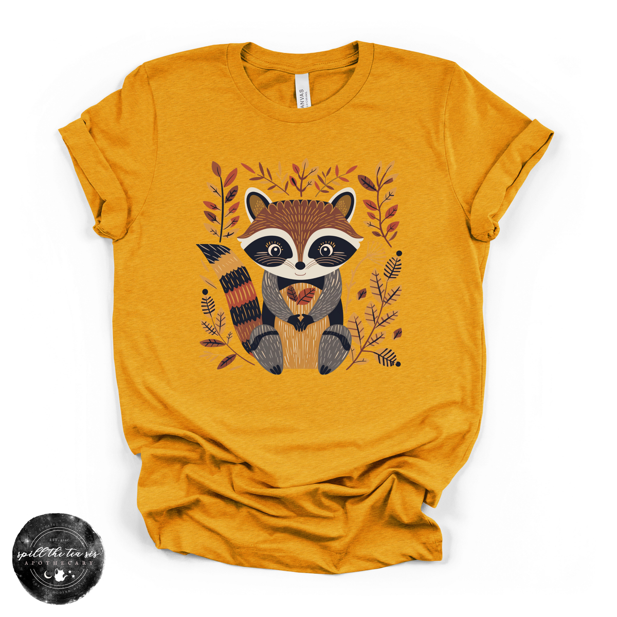 Fall Cartoon Raccoon Tee | Cute Autumn Trash Panda Graphic T-Shirt – product gallery image