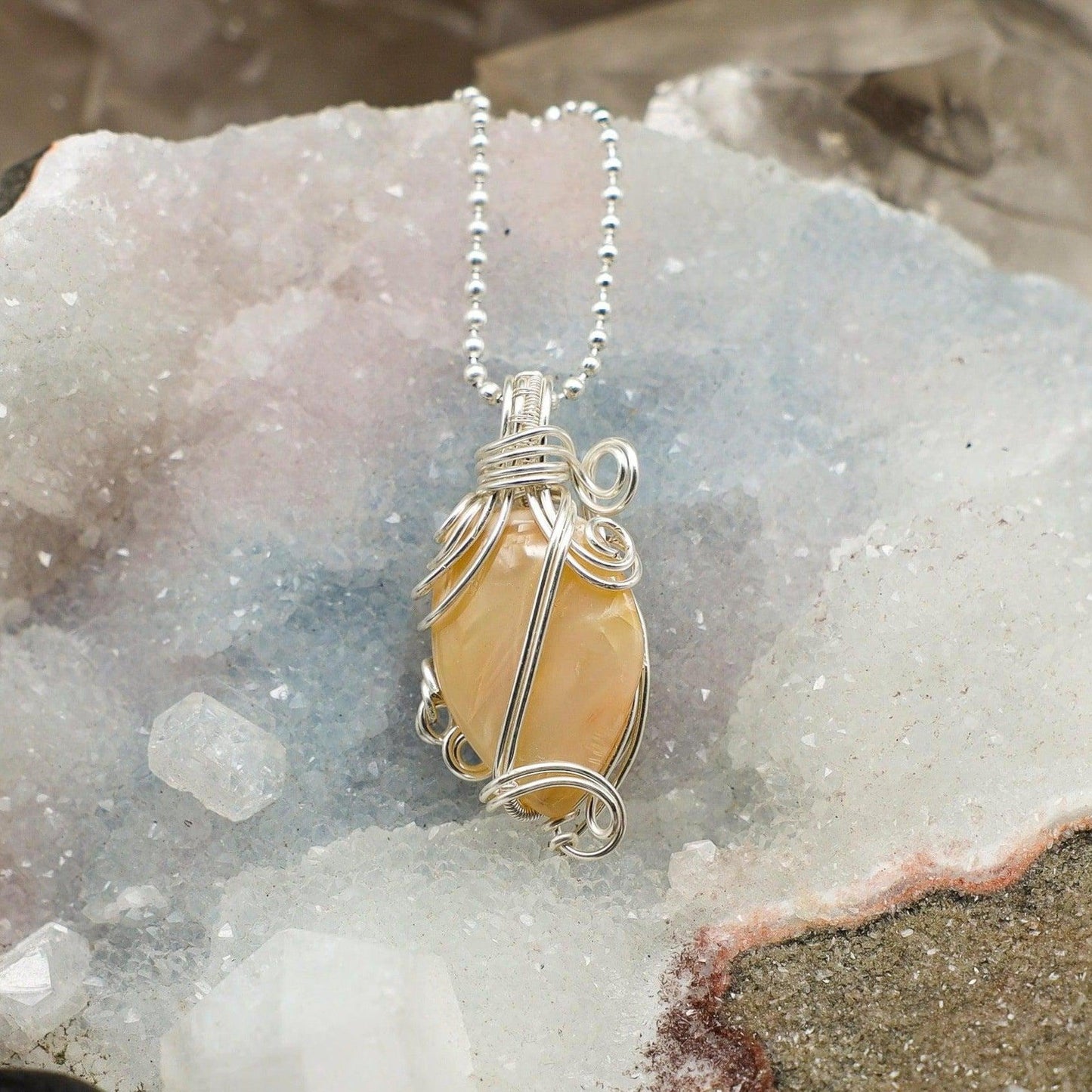 Agate Oval Wire Wrap Crystal Pendant
