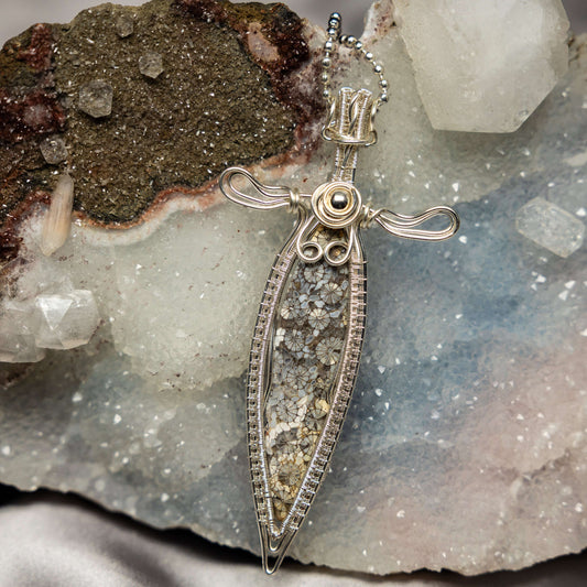 Agatized Coral Wire Wrap Crystal Pendant